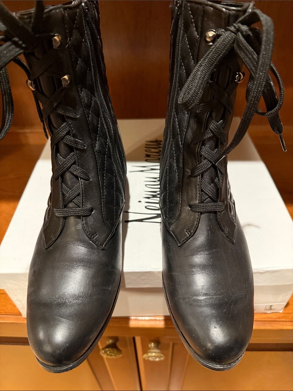 Quilted Neiman Marcus Lace-Up Black Women's Boots